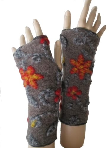 Namsa - Pulswärmer aus feinster Walkwolle - 80% Wolle, 20% Baumwolle, fingerlose Handschuhe, warme Fäuslinge, Fausthandschuh