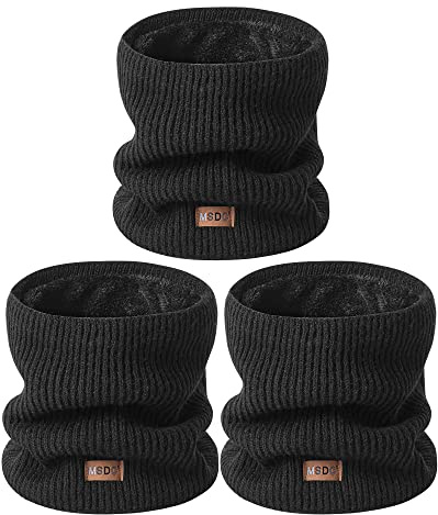 MSDC Schal Herren Winter 3 Stück, Halswärmer Schlauchschal Damen Thermal Dick Warm mit Fleece Gefüttert Kaltes Wetter, Loop Halsschlauch Halstuch Herren Ski-Gesichtsmaskenabdeckung（Schwarz*3）