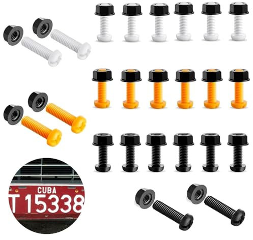 24 Packs Plastic License Plate Screws with Nuts,Car License Plate Fixing Fitting Kits Caps Bolts Fixings and Screws for Car Auto Motorcycle Bike Accessories Supplies