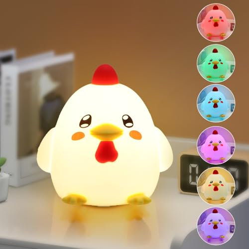 Niuny KUKU Pollitos Luz Nocturna Infantil,16 Color+Control Remoto+USB Recargable LED Táctil Lámpara,1200mAh,Brillo Ajustable,Regalos Para Niños,Regalos de Cumpleaños Navidad,Quitamiedos Roja Bebe