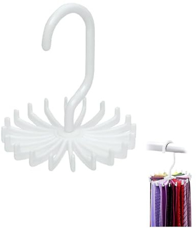 YAFIYGI Circular Tie Hanger Updated Twirl Tie Rack Adjustable Twirl Tie Rack Tie Belt, Multipurpose Organizer for Closet Storage (White)