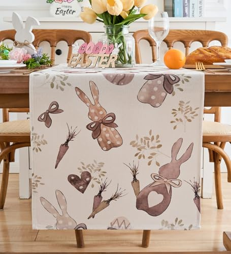 Vorysum Tischläufer Modern Ostern Frühling Kaninchen Ostertischläufer Ostereier Tischband Osterhase Tischdeko Osterndeko Frühlingdeko Tischdekoration für Esszimmer 40 x 140 cm
