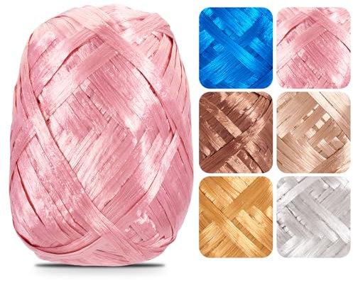 Sparkeads Bastgarn zum Häkeln, Bast, Knisterschnipselfüller, Bastband zum Verpacken von Geschenken, Bastgras, Schnur zum Verpacken von Geschenken, Osterkorb-Füllung, 80 m (Rosa)