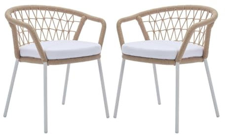 Vente-unique-Gartensessel 2er Set - Metall & Seile - Beige & weißes Kissen - ZALLY von MYLIA