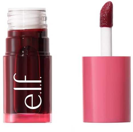 e.l.f. Sheer For It Blush Tint, Multi-Use, Long-Lasting Lip & Cheek Make-up, Creates a Natural Flush Finish, Vegan & Cruelty-Free, Left On Red