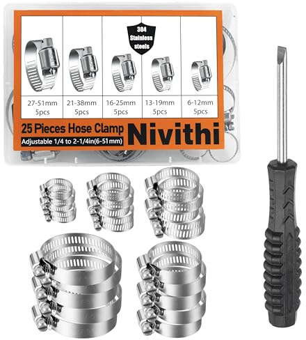 Nivithi Lot de colliers de serrage en acier inoxydable 304 réglables de 6 à 51 mm avec colliers de serrage de 6 à 12 mm, pour applications sanitaires, automobiles, mécaniques
