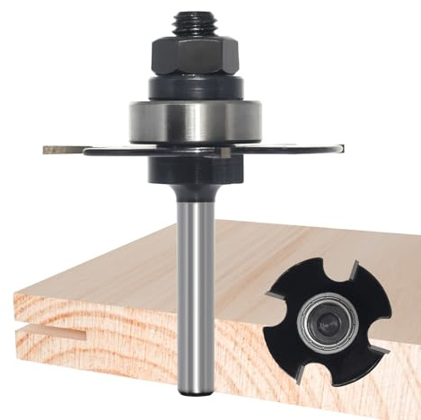 Akylin Fraise à rainurer - Tige de 6,35 mm - Fraise à 4 ailes avec roulement - Hauteur 1/16 x Profondeur : 1,4 cm - Lames en carbure de tungstène - Fraise à rainurer en T pour rainurer le bois
