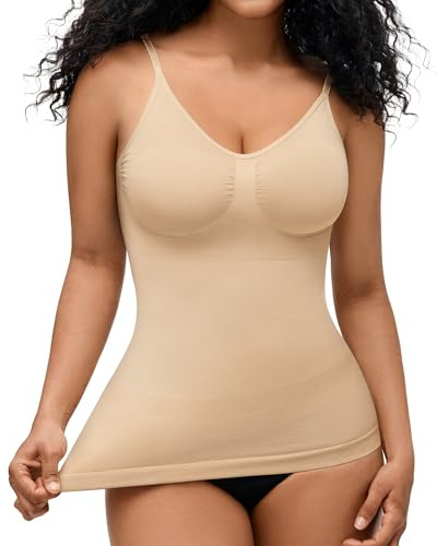 Gotoly Canottiera modellante da donna, con compressioni, con spalline sottili, Beige, M
