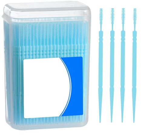 GmwyCzV 200 Piezas Palillo de Dientes de Plástico, Palillos De Dientes De Plástico De Doble, Desechable Portátiles Palillos Interdentales, Palillo Interdental para El Cuidado Bucal (azul)