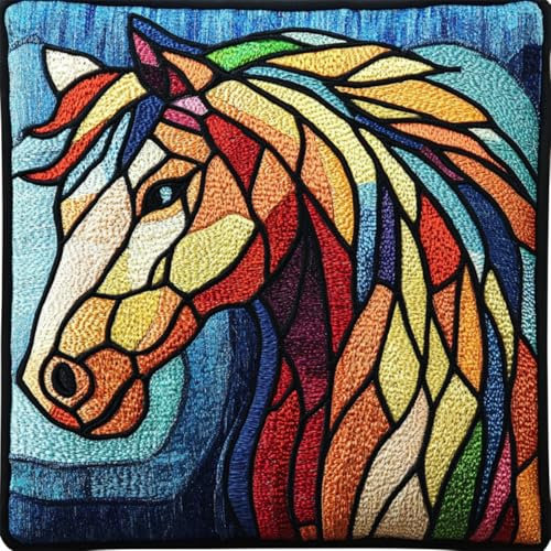 Kitquiver Diy Knüpfkissen Set Cartoon-Tier Pferd Kreuzstich-Sets Zur Herstellung Von Kissenbezügen,Diy-Knüpfhäkel-Set Für Teppiche 17x17In