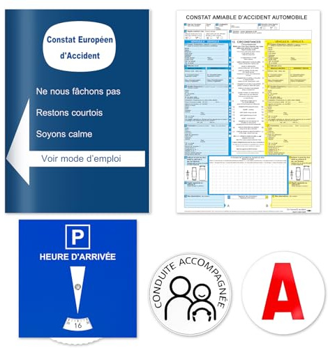 1 Kit de Jeune Conducteur Constat Amiable Accident Disque Parking Bleu de Stationnement Automatique Disque A Voiture Magnétique Conduite Accompagnée Magnetique Accessoires Auto Le Pack Pour DéBu (1)