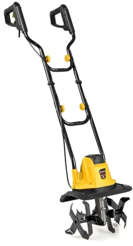 GOPLUS Motobineuse Electrique Filaire 750W, Motoculteur Manuelle à Fraise 10 A, Largeur de Travail et Profondeur de Travail 22 cm, Ameublisseur Électrique, Fraiseuse de Jardin (Jaune,Largeur 32,5)