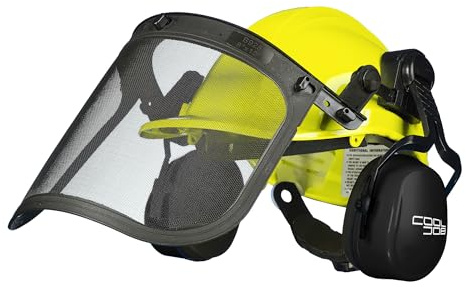 COOLJOB 3 in 1 Chainsaw Helmet with Metal Mesh Face Shield, Adjustable Ear Muffs for Hearing Protection, Yellow