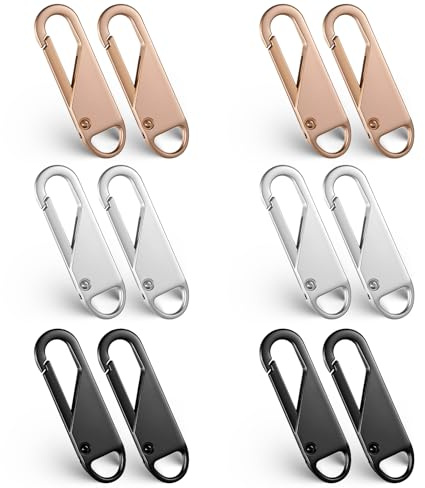 12 piezas de repuesto de cremallera de metal, cremalleras deslizantes extraíbles, tirador fijador, cabezales de cremallera de repuesto para chaquetas, carteras, vaqueros, equipaje, mochilas