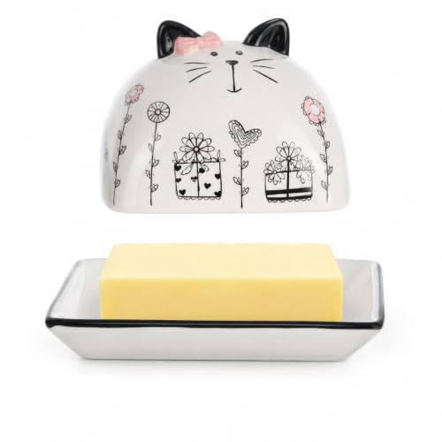 BESTYASH Butterdose Keramik Mit Deckel Butterschale Mit Deckel Für Arbeitsplatte Butterhalter Mit Cartoon- Für Frische Aufbewahrung Hält Butter Weich Und Streichfähig 5.83X4.72X3.74 Zoll