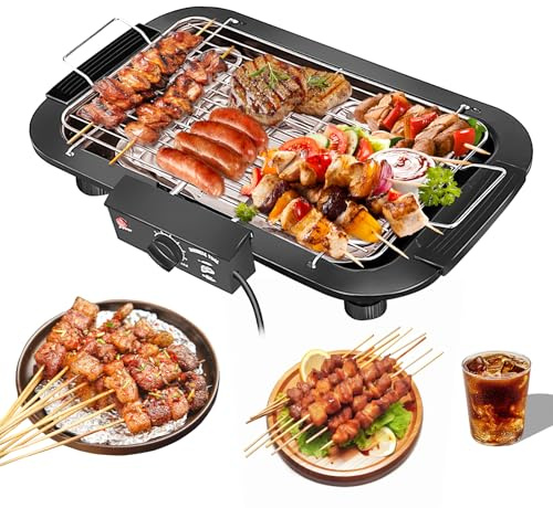 3000W Electric BBQ Grill, Electric Smokeless Non-Stick Indoor/Outdoor Barbecue, Double tube High Power Portable Removable Stand Grill