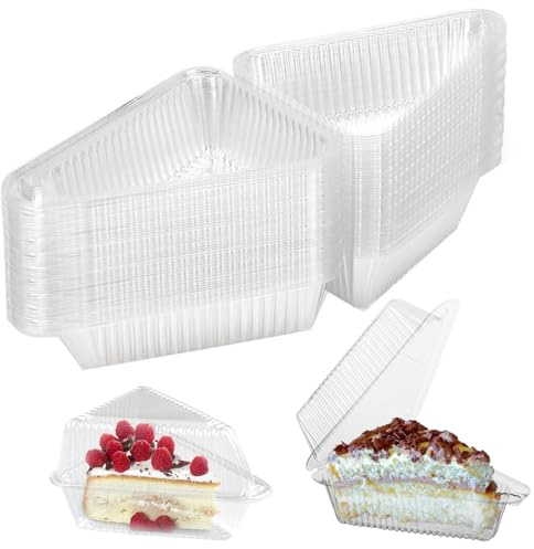 AWAOVV 50Pcs Cake Boxes, Disposable Cake Container with Hinged Lid, Individual Cheesecake Containers, Triangular Pastry Box, Bento Cake Boxes,Clamshell Triangle Sandwich Box for Pie/Salad/Cheese