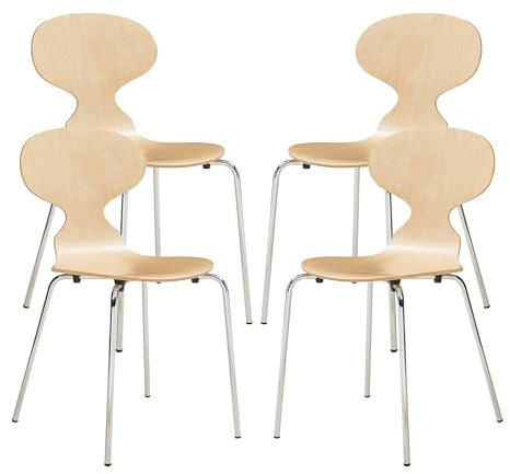 [en.casa] Esszimmerstühle 4er Set Kil Stühle für Esszimmer 80 x 47 x 48 cm Essstühle Küchenstühle Stapelstuhl Holz Metallbeine Natur/Chromfarben