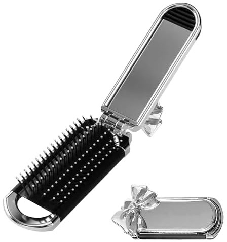 Brosse à cheveux pliable - Brosse démêlante pour un massage lisse | Peigne à cheveux argenté galvanisé avec miroir, élégant outil de toilettage pour femme, pour voyage, lieu de travail, gym, école