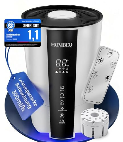 HOMBEQ Luftbefeuchter 4,2L für große Räume, Wohnzimmer, Schlafzimmer & Büro, Raumbefeuchter mit Aroma Diffuser & Ambientlicht, Humidifier für Kinderzimmer, Baby & Pflanzen mit Fernbedienung-360°Düsen