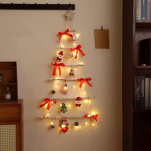 Holzleiter Weihnachtsbaum Wand Deko Tannenbaum Leiter zum Aufhängen Weihnachtsdeko, Deko Anhänger Hängedeko (A)