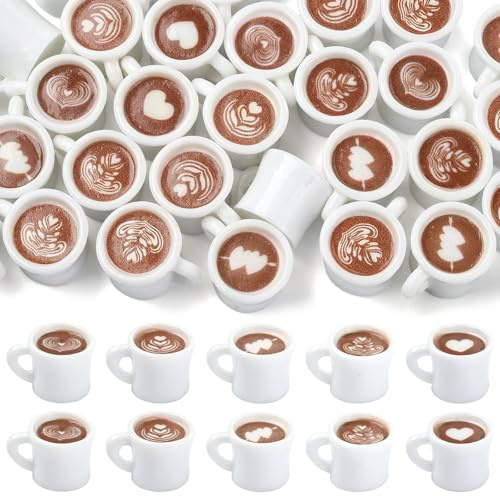 DanLingJewelry 50Pcs 5 Styles Mini Coffee Cups Resin Imitation Drink Coffee Mug Tableware Dollhouse Ornaments for Party Decor Jewellery Making