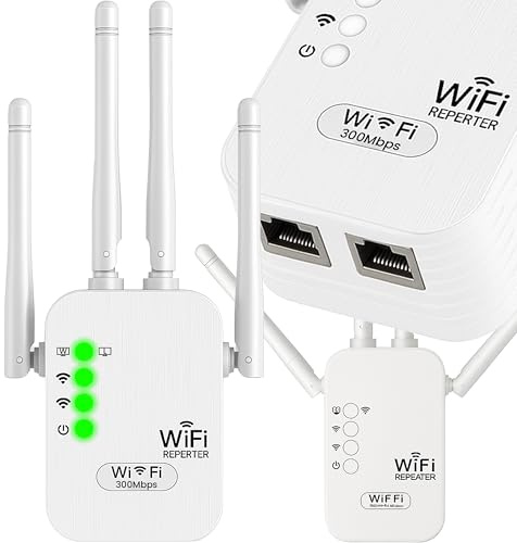 Retoo WLAN Repeater Verstärker WiFi N 300 Mbit/s 2,4GHz 4 Antennen Repeater Router Access Point Modus WPA/WPA2 WPS Funktion EU Stecker Weiß einfache Installation für stabile Internetverbindung