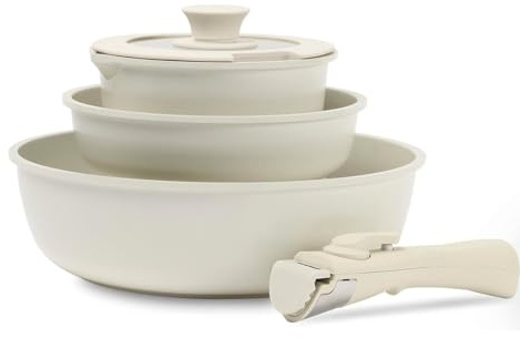 Batería de Cocina Almalux® – Set Antiadherente de Granito con Mango Desmontable, Ahorro de Espacio, Apta para Inducción, Gas y Horno 4 piezas