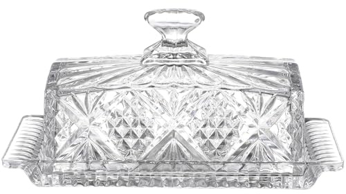 jojofuny Mantequera de Vidrio Transparente con Tapa Rectangular Caja para Mantequilla Paquete Contenedor de Alimentos Delicados para Cocina y Comedor