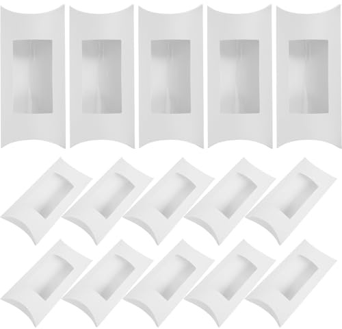 HEATSHAKING 50 Scatole a Cuscino con Finestra Trasparente 16X78X25 CM in Carta Bianca per Bomboniere Packaging di Caramelle Cioccolatini e Gioielli Contenitori Riutilizzabili per Regali