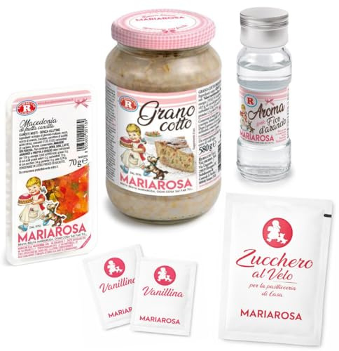 Kit per Pastiera Napoletana Mariarosa Rebecchi – Ingredienti base per pastiera tradizionale napoletana con grano cotto, canditi, aroma fior d’arancio, vanillina e zucchero a velo
