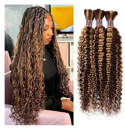 Sans nœuds Mèches de cheveux humains en vrac for tressage P4/27 blonds ondulés profonds, sans trame(14inches)