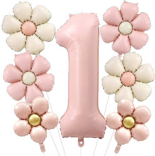 7 Stück Geburtstagsdeko 1 Jahr Mädchen, Gänseblümchen Deko 1 Geburtstag | Gänseblümchen Ballon, Helium Ballon Blume, Feen Deko Kindergeburtstag, für Geburtstag Jubiläum Motto Party