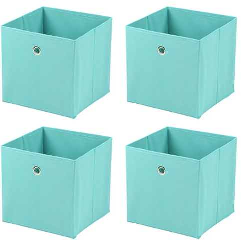 Livhome Set Of 4 Foldable Cube Storage Boxes With Handles, 30 x 30 x 30 cm, Durable Fabric Storage Bins, Versatile Organizer For Home Office Nursery (Turquoise)