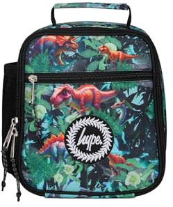 hype Unisex Lunch Boxes, School Bag for Kids, Stylish Lunch Bag with Bottle Holder, 3 Storage Compartments, Inside Thermal Lining & Grab Handle (Multi Jungle Dinosaur)