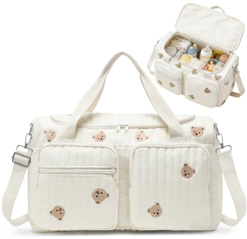 Aucuu Wickeltasche, Babytasche Mama Tasche, Kliniktasche Geburt Stickerei, Groß Mommy Bag, Henkeltaschen Tragbare, Reisetasche Wickeltasche Kinderwagen für Krankenhaus, Reisen, Kinderwagen