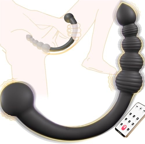 Analplug Sex Spielzeug für die Männer Frauen, Zweiköpfige Goldene Kurve Prostata G Punkt Stimulation Männer mit Vibration, Anal Plug Dildo Vibrator APP, Analvibratoren für Mann, Doppeldildo Buttplug
