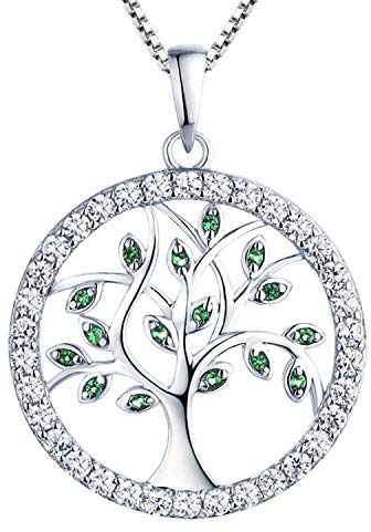 YL Damen Lebensbaum Anhänger mit Kette 925 Sterlingsilber Simulierter Smaragd/5A Zirkonia Baum des Lebens Anhänger Halskette für Damen Mutter, Kettenlänge 45-48 CM