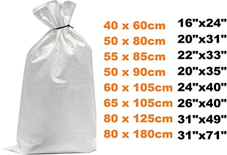 BAG SACKS WOVEN LARGE EXTRA HEAVY DUTY RUBBLE SAND BAG SACKS POLYPROPYLENE PB (5, 3149 - 80 X 125CM)