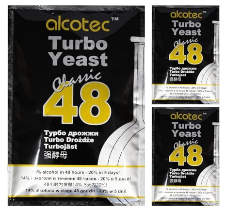 Alcotec 48 Classic Turbo Hefe für Rot- und Weißwein | Gärtemperatur 20-32°C | Alkoholtoleranz bis 20% - 3 Stück
