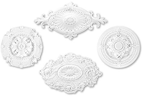 Grand Decor Stuckrosette aus PU hartschaum - Deckenrosette weiß, Zierelement, Stuck (R104, Ø 46cm) Wanddekoration Schlafzimmer Rosette rund