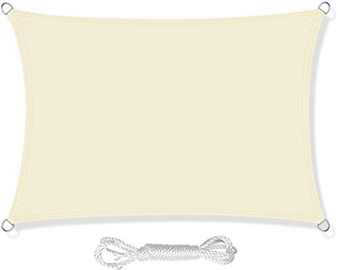 HEYOMART Sonnensegel Sonnenschutz inkl Befestigungsseile PES Polyester Wasserdicht 3 x 4m Rechteck Sonnensegel mit 98% UV Schutz für Draußen, Patio, Garten Terrasse Camping, Creme