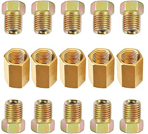 Muhize Assortiment de 15 raccords de ligne de frein 7/16-24 pour tube de ligne de frein 1/4 (5 unions, 10 écrous)