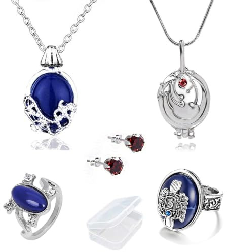 5 Stück Cosplay Vampire Schmuck Set Elerrla Ohrringe Familienwappen Esther Geheim Ringe mit Aufbewahrungsbox Halloween Kostümzubehör
