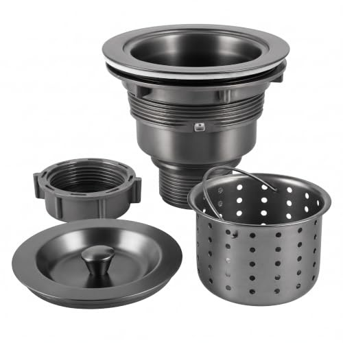 LQS Kitchen Sink Drain Assembly, Kitchen Sink Strainer with Deep Removable Waste Basket, Stainless Steel Sink Basket Strainer with Drain Assembly for 3-1/2-inch Sink Opening Size (Black)