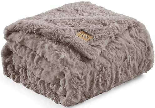 UGG Adalee Überwurfdecke aus weichem Kunstfell, wendbar, flauschig, flauschig, gemütlich, Hotelstil, luxuriös, weich, Boho, Heimdekoration, Decken für Bett und Wohnzimmer, 178 x 127 cm, Austernfarben