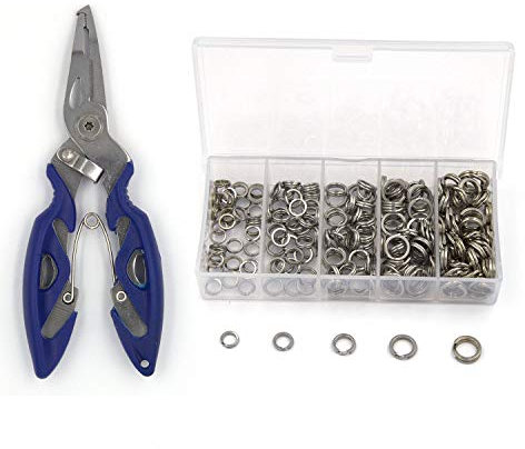 201 Stück Angel-Spaltringe aus Edelstahl, 5 Größen und Zangen-Set, Spaltring, der in der Lage ist, große Zugkraft und Angelzange Werkzeug Kit für Salzwasser Angeln Köderverbinder