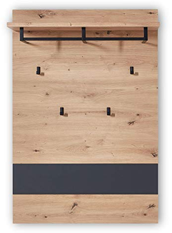 Stella Trading, Pannello appendiabiti in rovere artisan, effetto grafite, contemporaneo, con ganci per giacche e borse, 80 x 118 x 30 cm (larghezza x altezza x profondità)