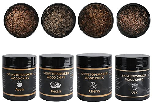BORUiT Smoker Wood Chips for Smoking and Grilling, 4 Flavors Natural Apple Pecan Cherry Oak Smoking Wood Chips Great for BBQ Smoking Beef Pork Chicken Fish and Whisky
