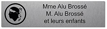 Plaque gravée pour nom et numéro boîte aux lettres Tête Corse autocollante 10x2,5cm personnalisée 1 à 3 lignes Alu Brossé